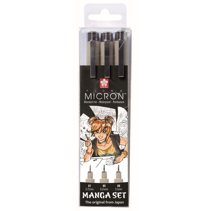 Pigma Micron The Manga Fine Liners Set of 3 Black Ink Pens