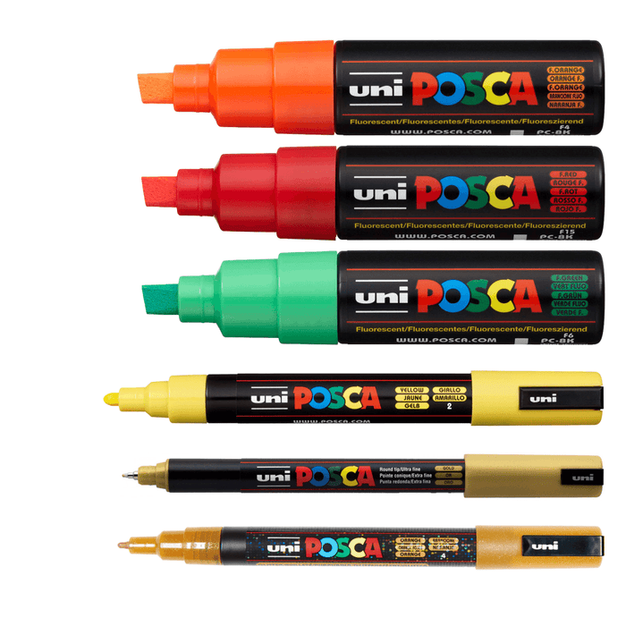 Uni Posca 6 Assorted Colour and Size Marker Bundle